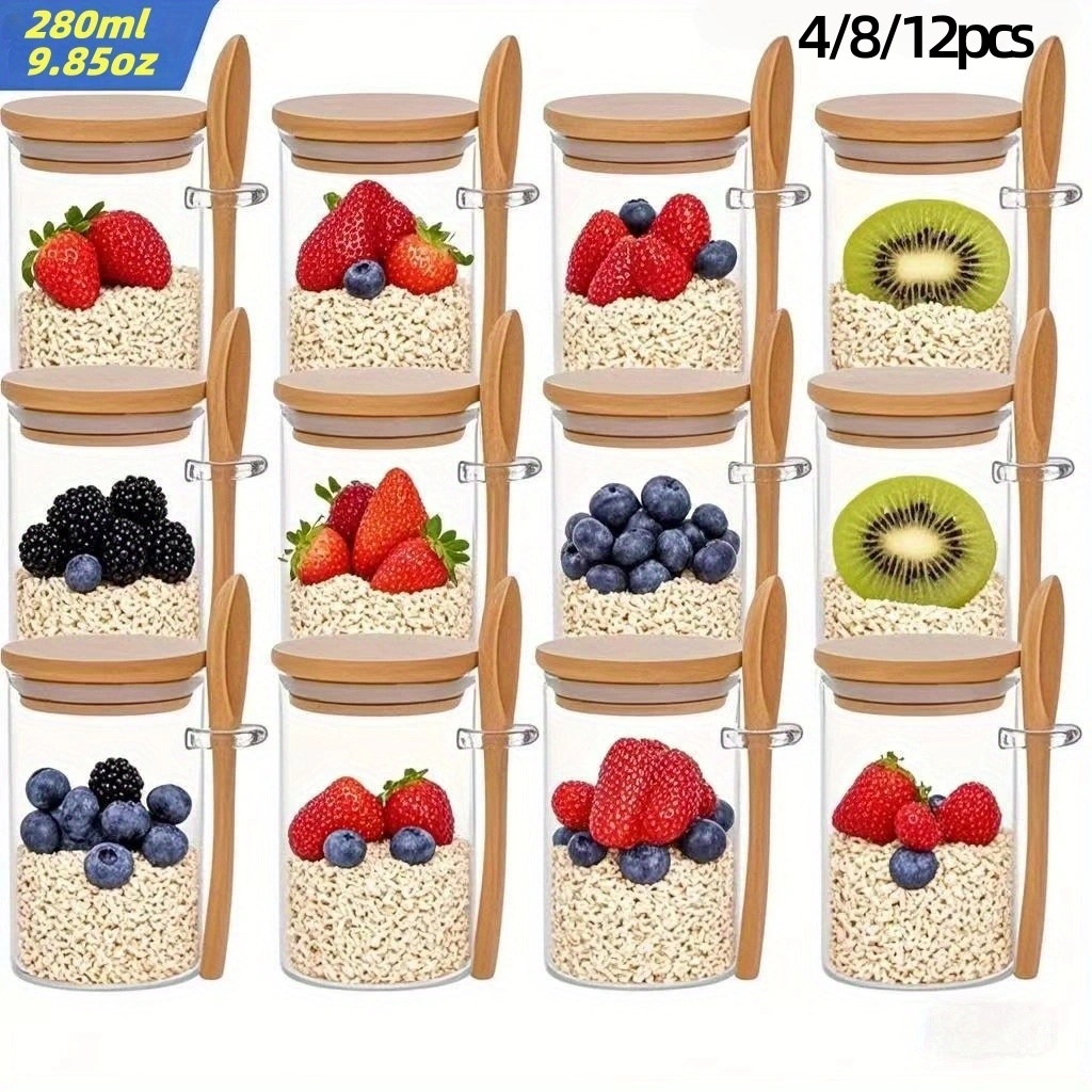 Meal Prep Glass - 4/8/12 قطعة، أكواب إفطار الشوفان مع